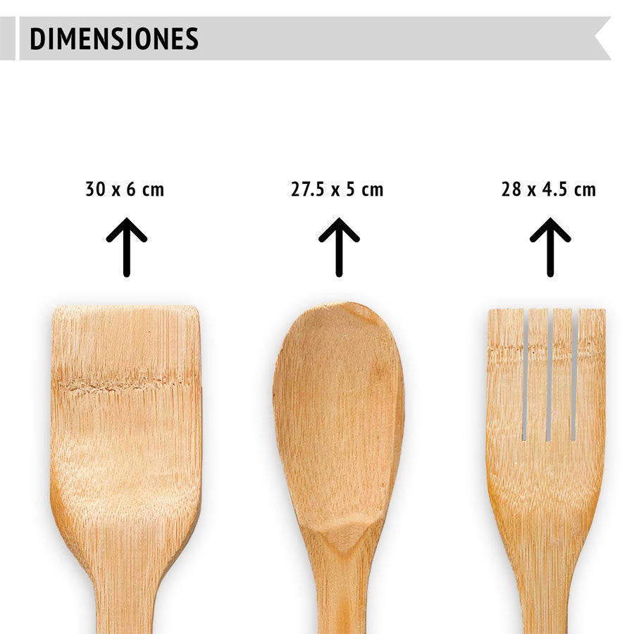 Juego de 3 piezas de utensilios de Cocina en Bamboo