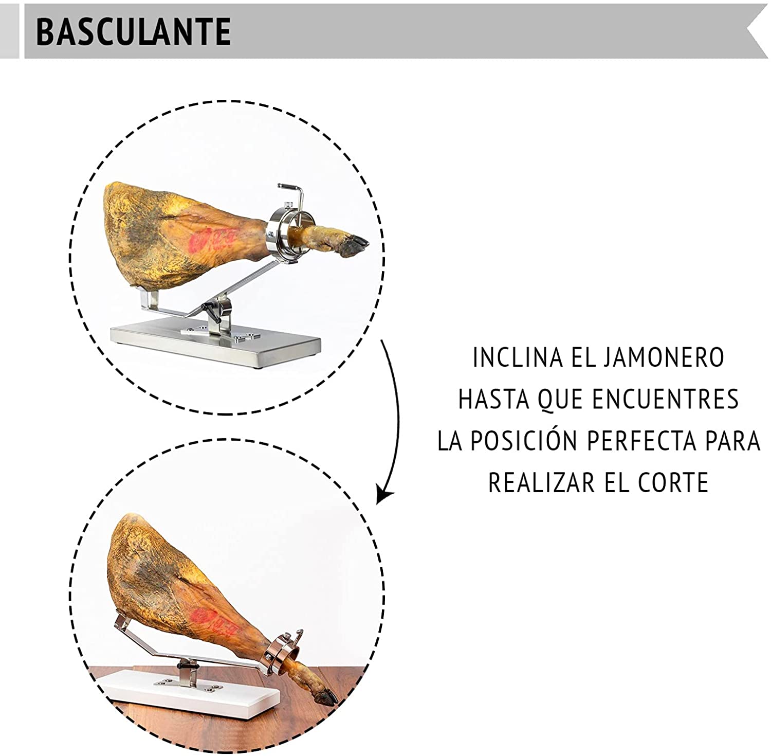 BRICOMIRAS JAMONERO BASCULANTE Giratorio Acero Inoxidable SIN PINCHO + REGALO
