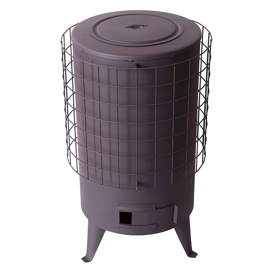 Estufa de leña redonda negra de chapa Bricomiras compacta para hogares y salones