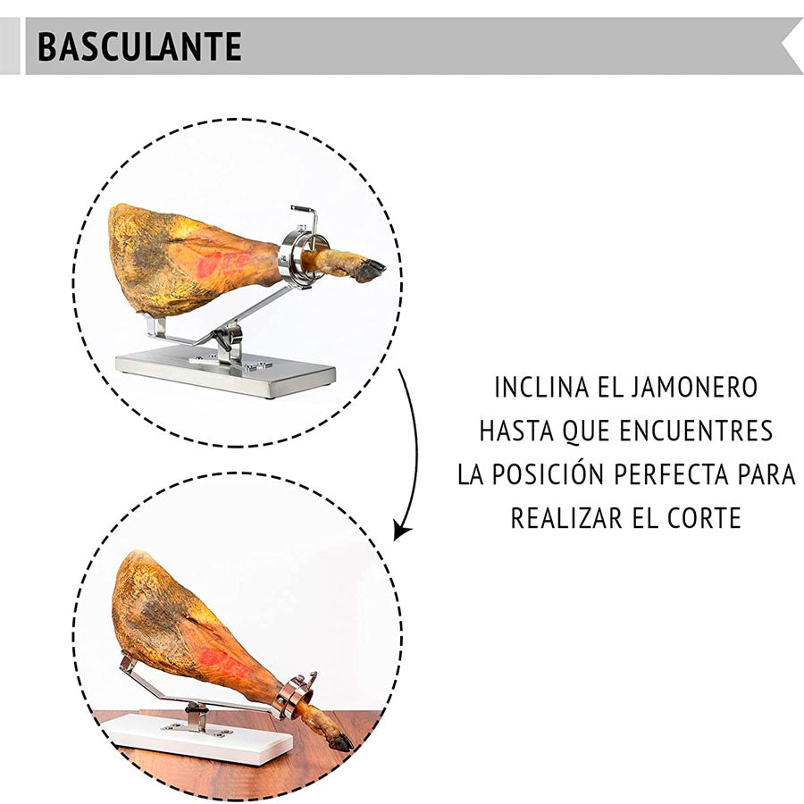 Soporte para jamón en acero inoxidable basculante y giratorio
