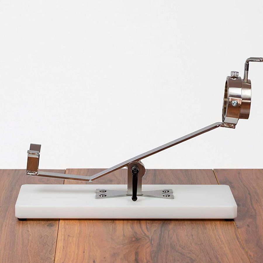 Jamonero giratorio y basculante de acero inoxidable y soporte de fibra blanca modelo Bricomiras F9 Blanco vista lateral