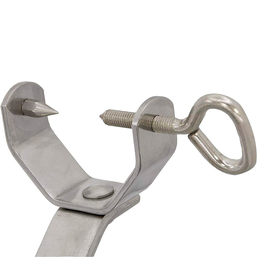Detalle del agarre de la pata de jamon en acero inoxidable
