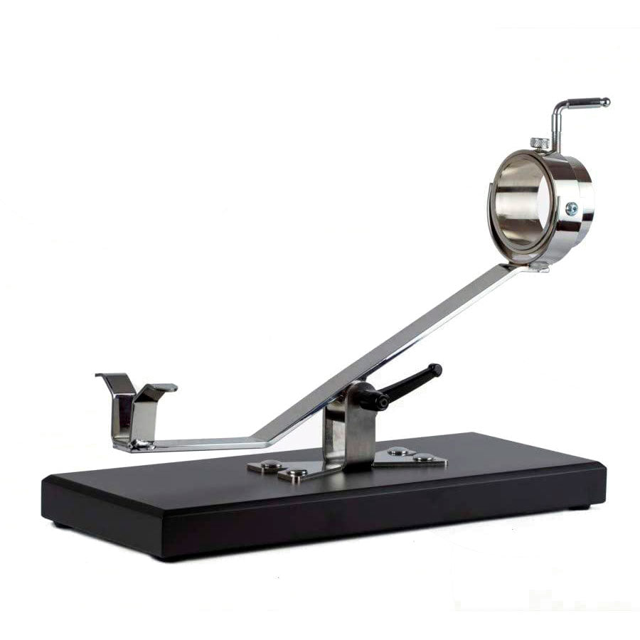 Jamonero profesional Pata Negra A9 de Bricomiras fabricado en madera y acero inoxidable con base de color negra, el mejor soporte profesional para corte de jamón.