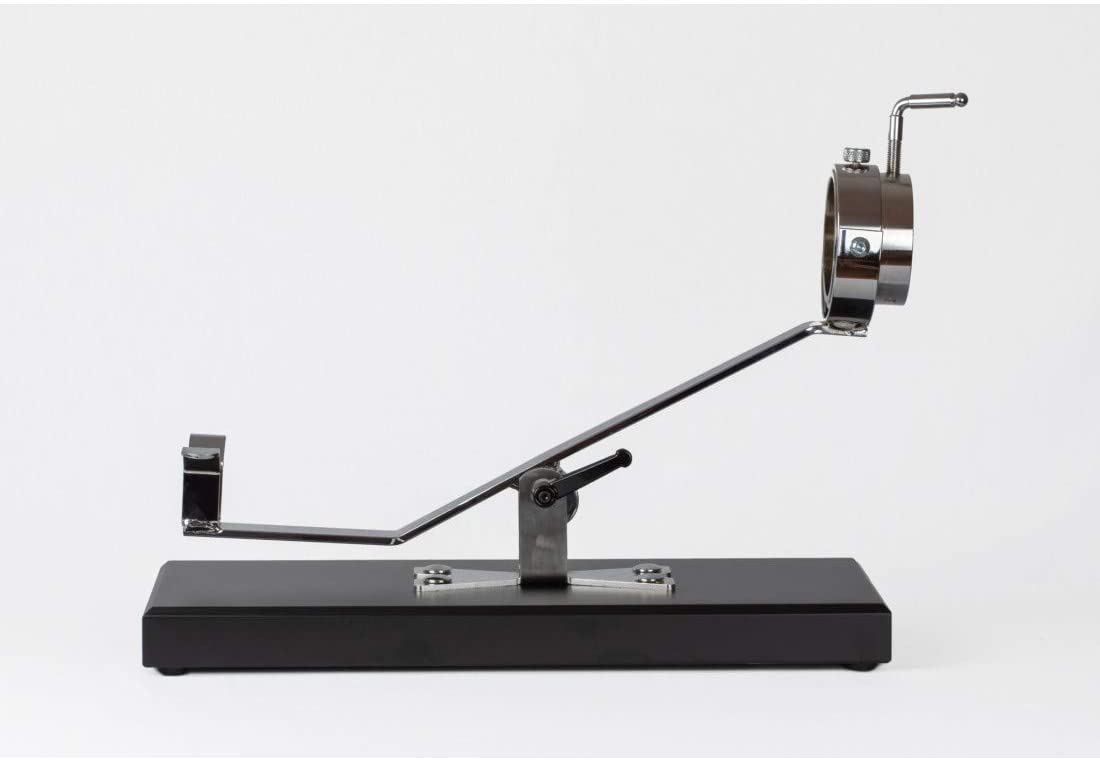 Jamonero de acero y madera nogal giratorio y basculante o balancín profesional vista lateral