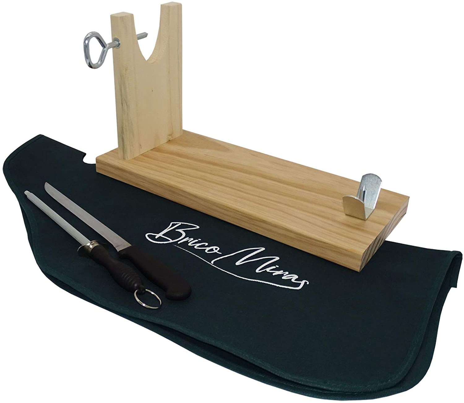 Jamonero Barato Banquetas de madera color Natural con cubre jamon, chaira y cuchillo jamonero